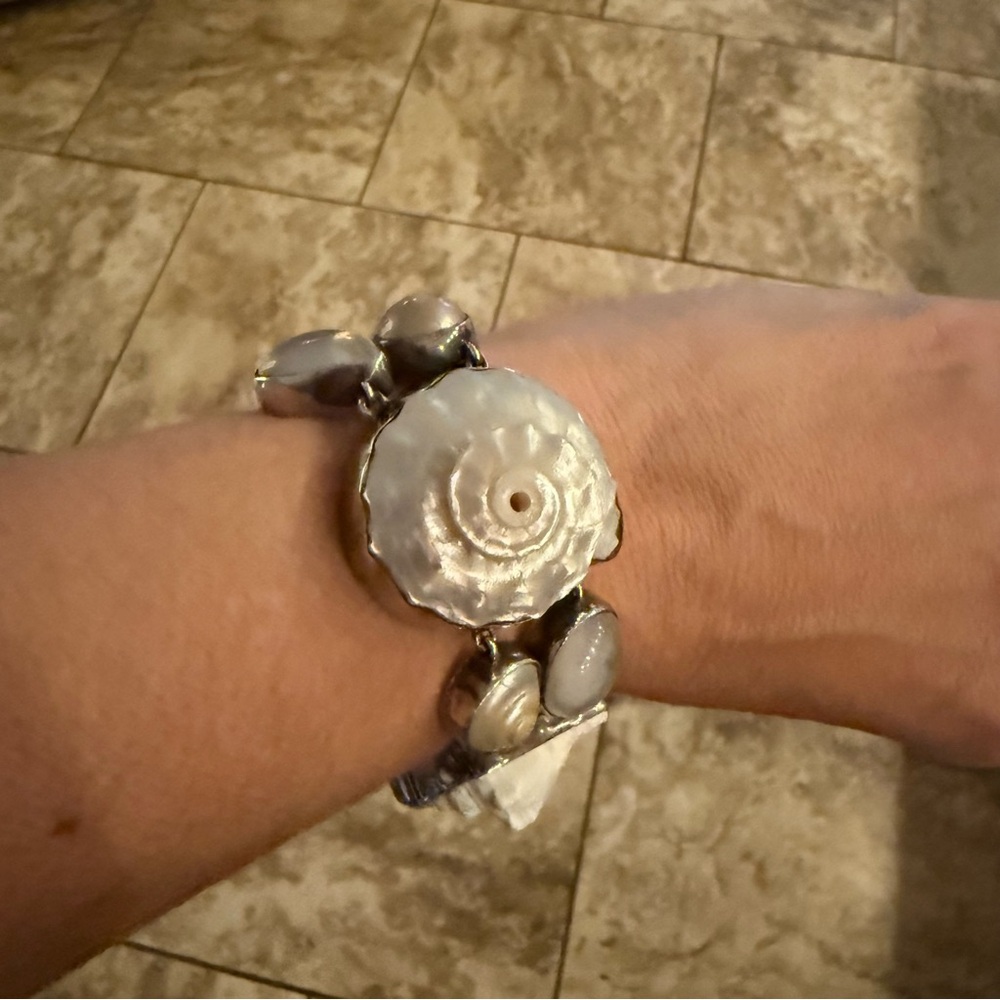 925 Silver White Mother-of-Pearl Statement Bracelet